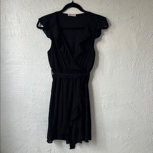 Pink Lily Black Flutter Sleeve V-Neck Mini Dress